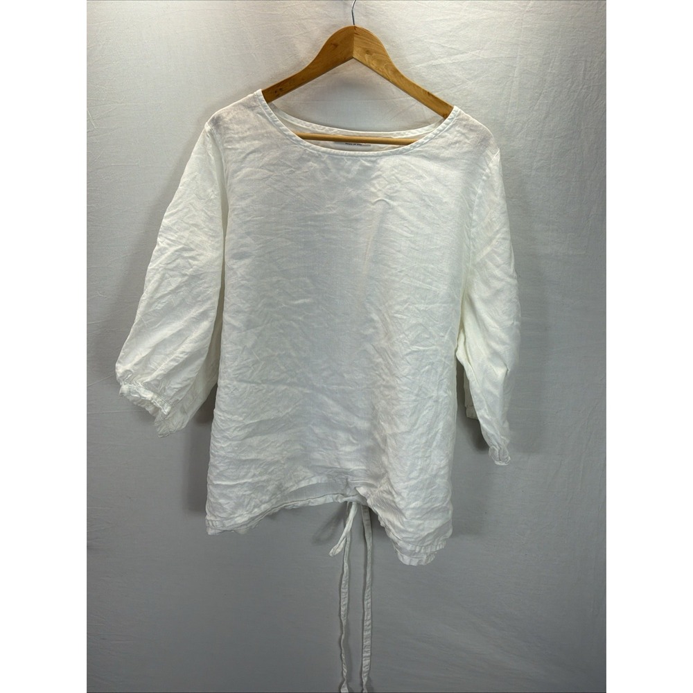 Bryn Walker White Tunic Top Size XL Puff Slv  Lagenlook  Linen Tie Waist Sides